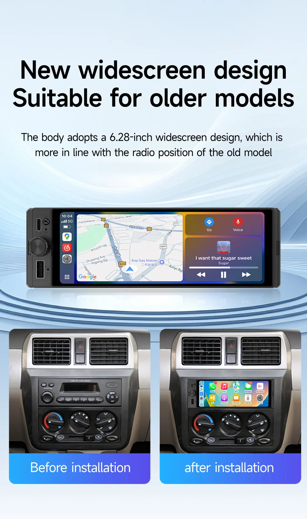 1DIN Universal MP5 6.28-Inch Car Radio IPS Wireless Carplay Android AUTO AUX USB SWC BT Touch Screen Multimedia Video Player