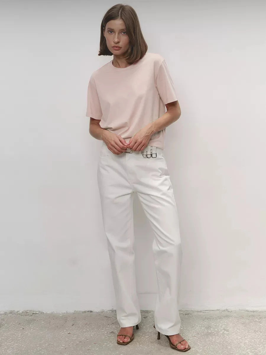 Bornladies Summer 100% Cotton Women's T-shirt Bottoming Basic Fashionable Lady Short Sleeve Loose Tops Shirts Solid 230g/㎡ Tops