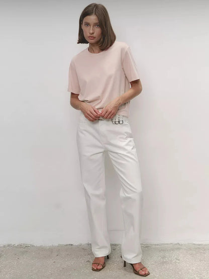 Bornladies Summer 100% Cotton Women's T-shirt Bottoming Basic Fashionable Lady Short Sleeve Loose Tops Shirts Solid 230g/㎡ Tops