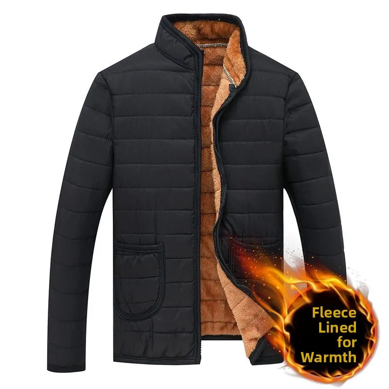 Thickened Fleece Lined Stand Collar Cotton Jacket Dad Style Warm Inner  for Middle Aged And Elderly Men's Clothing