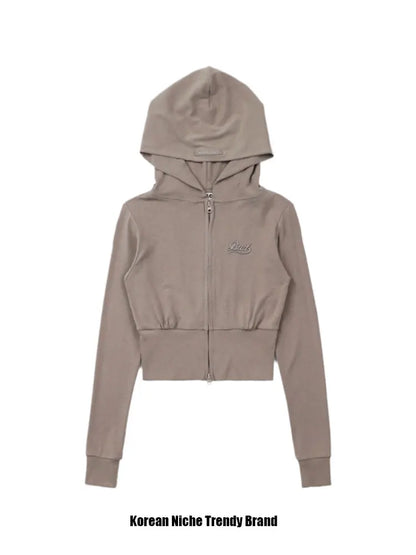 American Style Slim Fit Hoodie Embroidered Zipper Jacket Women Casual Versatile Autumn Outerwear Long Sleeve Short Length