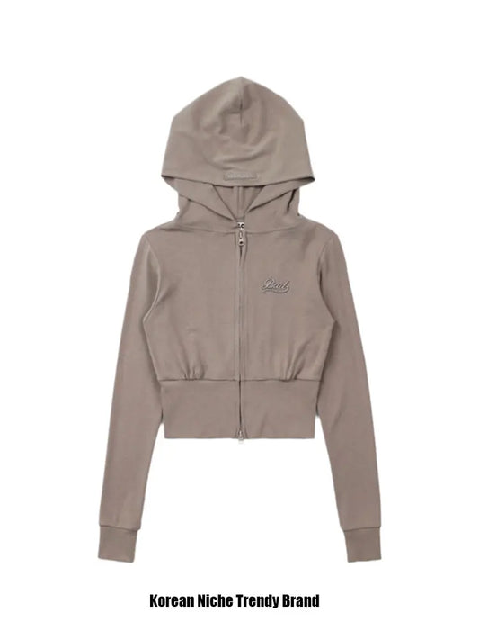 American Style Slim Fit Hoodie Embroidered Zipper Jacket Women Casual Versatile Autumn Outerwear Long Sleeve Short Length