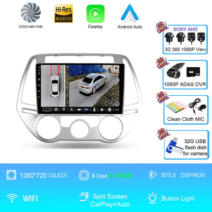 Android 16 Carplay Auto Multimedia Player Car Radio For Hyundai I20 2010 2012 2013 2014 DSP Autoradio GPS Stereo 2din Head Unit