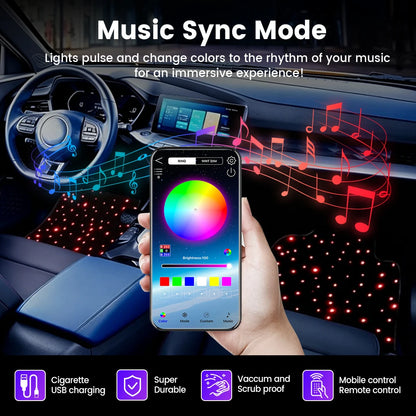 4pcs Starlight LED Car Floor Mats, App Control Washable Fiber Optic Lights Universal Automotive Decoration Atmosphere Light