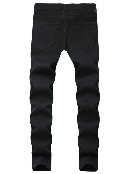 Skinny Fashion Men's Ripped Jeans Slim Breathable Soft Washed Streetwear Trousers Male Spring Autumn Elastic Hole Denim Pants