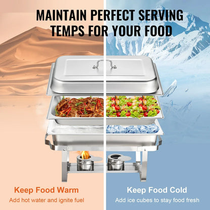 Singweller 2/4/6 Packs 8QT Rectangle Chafing Dish w/ Full Size Pans Buffet Catering Warmer Server Folding Stand Fuel Holder Tray