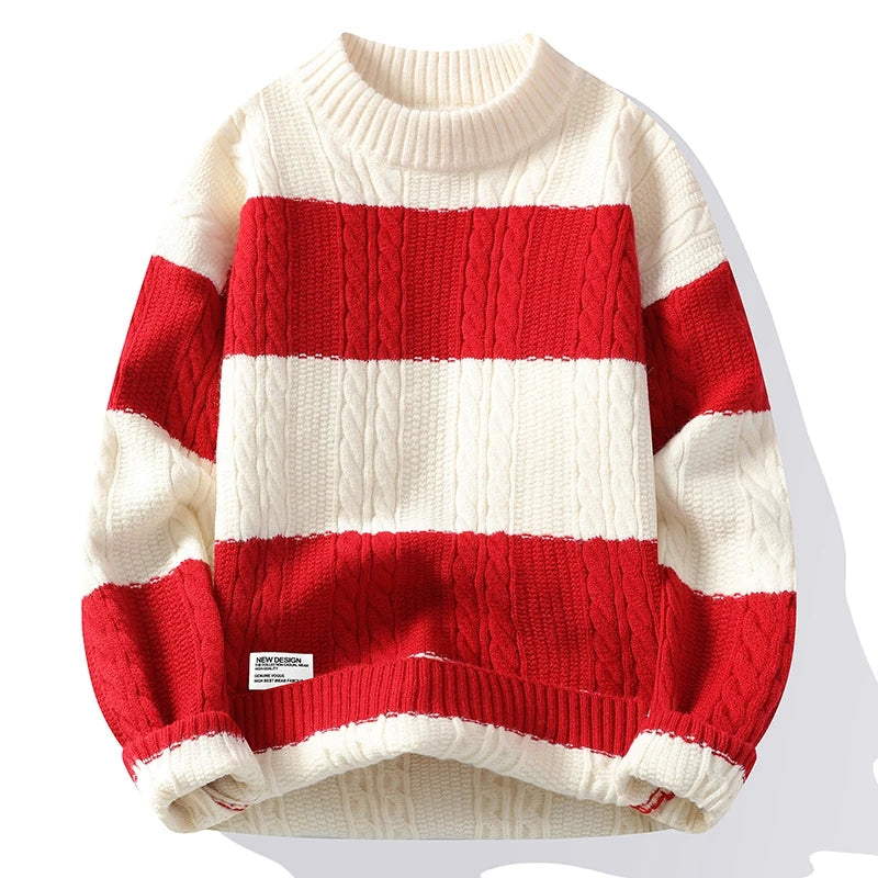 Autumn and Winter New Casual Fashion Color Matching Trend Warm Outdoor Comfortable Sweater Men's Knitted Bottom Shirt