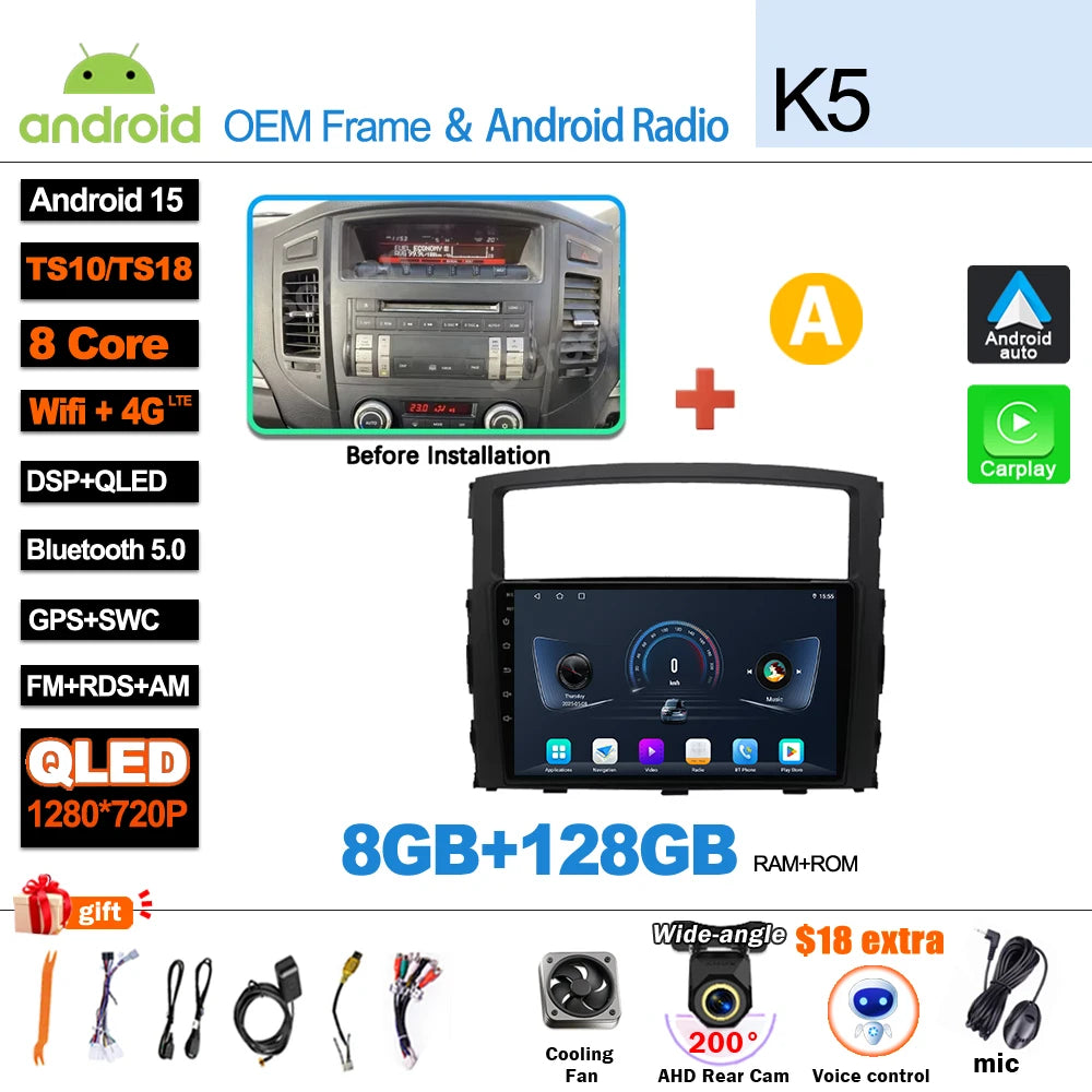 Android 16Carplay For Mitsubishi Pajero 4 V80 V90 2006 2007 -2014 Car Radio Video GPS Navigation Player Unit Multimedia Stereo