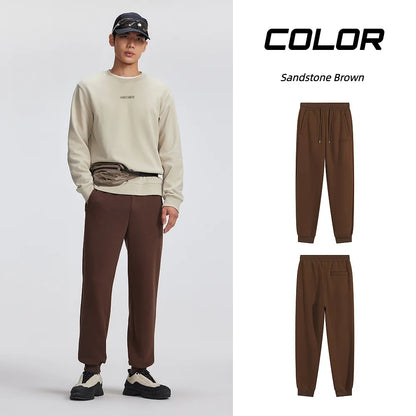 Metersbonwe Men's Fleece-Lined Cargo Joggers Winter Thermal Tapered Pants with Printed Logo Loose Fit Trendy Sports Trousers
