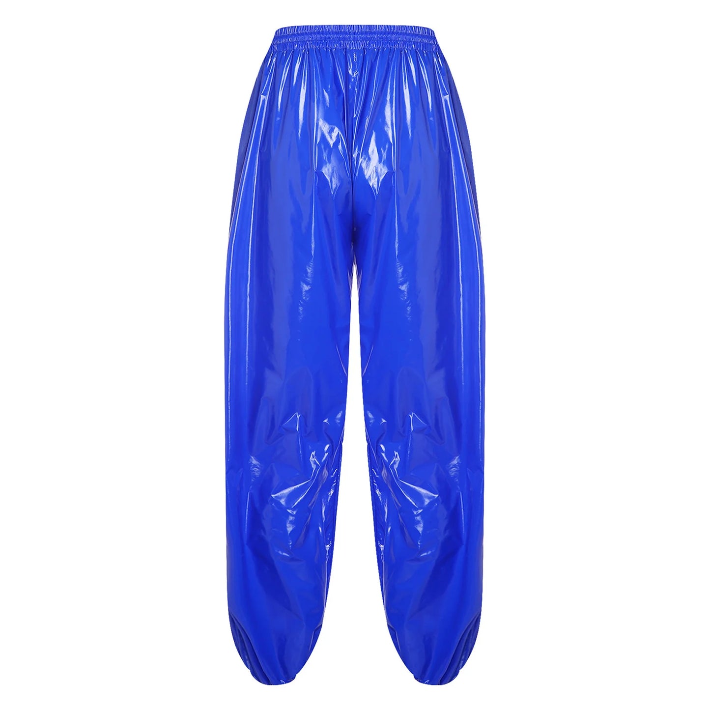 Mens Shiny Y2K Drawstring Jogging Pants Waterproof Elastic Waistband Side Pockets Track Baggy Glossy Pants Hip Hop Trousers