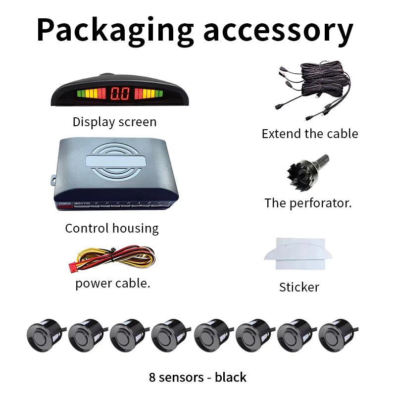 8 Sensors LED Car Parking Sensor 22mm Buzzer Warning With Display Screen Host Control Box For Truck Van RV