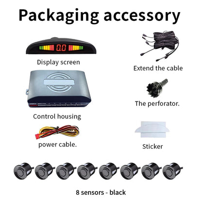 8 Sensors LED Car Parking Sensor 22mm Buzzer Warning With Display Screen Host Control Box For Truck Van RV
