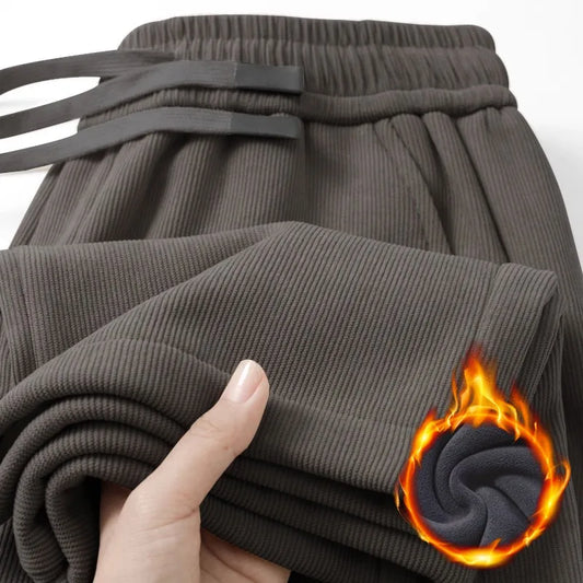 Men's Corduroy Fleece Lined Thickened Straight Leg Casual Pants Autumn Winter Comfortable Soft Skin-friendly Trendy Brand