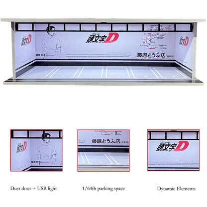 1/64 Scale Diecast Car Garage Diorama Model Miniature Case LED Light Parking Garage Diorama Kit for Collectible Cars Model
