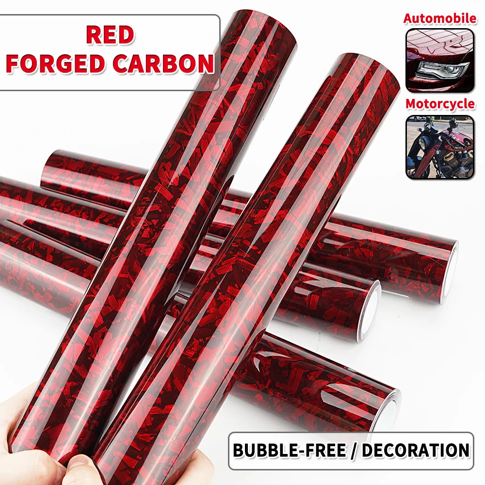 Glossy Carbon Fiber Red Film Car Body Film Vinyl Wrap Air-release Forged Carbon Fiber Red Self Adhesive Stickers Car Accessories