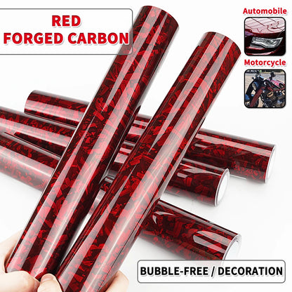 Glossy Carbon Fiber Red Film Car Body Film Vinyl Wrap Air-release Forged Carbon Fiber Red Self Adhesive Stickers Car Accessories