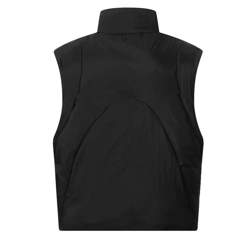 Winter men's high street trendy loose casual versatile sleeveless camisole, thick half high collar cotton jacket, vest jacket