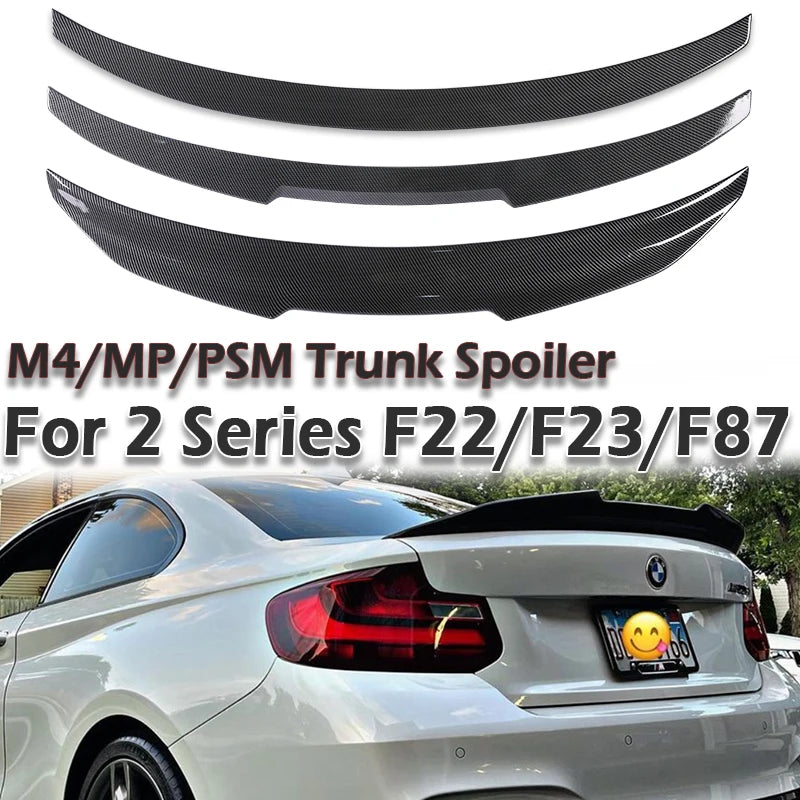 Rear Bumper Spoiler Lip Carbon Fiber MP M4 PSM Style Roof Trunk Wing Tail For BMW 2 Series F22 F23 F87 2014 -2021 Gloss Black