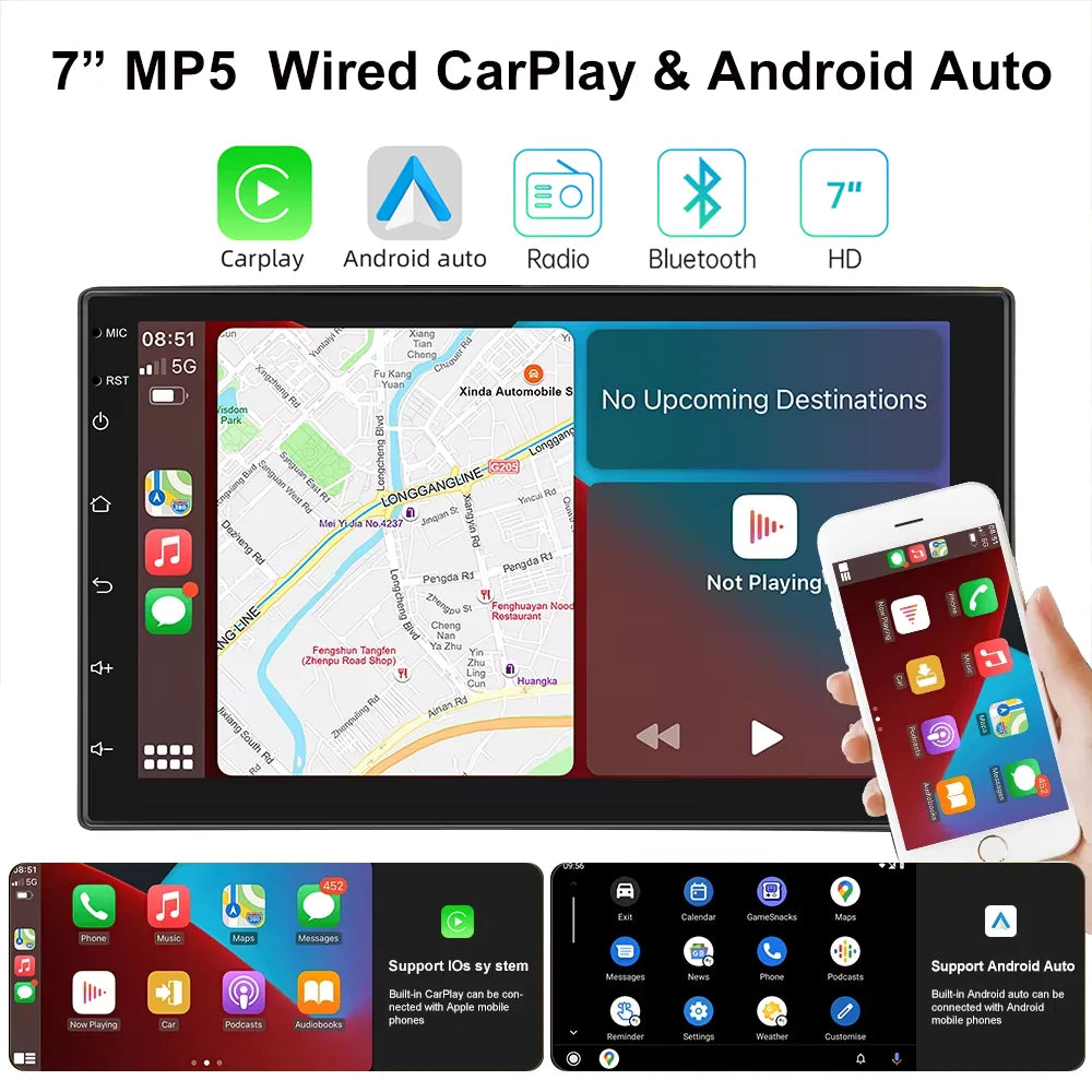 Double 2 Din Car Stereo 7 inch Automotive Multimedia Player Radio Android Auto Carplay Screen Navigation 2Din Wince System