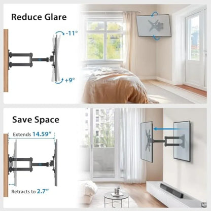 Full Motion Wall for Echo Show 21/15 and Flat Curved Screen s and Monitors, Max VESA 200x200mm up to 44lbs, Wall Bracket Rotati