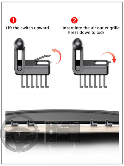 Tesla Model 3/Y: 15W Mag Fast Charge + Airflow Mount, Adjustable/Non-Slip, Nav-Charge Dual, Safe Drive, Luxury Trim