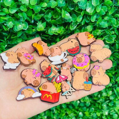 16PCS Cartoon Animal Capybara PVC Kids Shoes Buckle Charms Sandals Accessories Hole Slipper Ornaments DIY Bracelet Birthday Gift