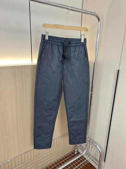 Men's Winter Casual Lightweight 90 Duck down Pants Elastic Waist Straight Leg Long Trousers Fashionable Urban Style Pure Color