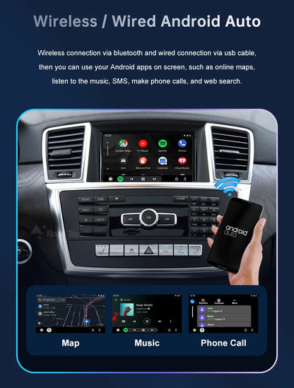 Road Top Wireless CarPlay Android Auto for Mercedes Benz ML GL W166 X166 2012-2015, with Mirror Link AirPlay Car Play Functions
