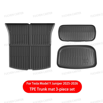 For Tesla Model Y Juniper 2025 2026 TPE Car Front Rear Trunk Mat Waterproof Wear-resistant All Weather Trunk Mats Backrest Mats