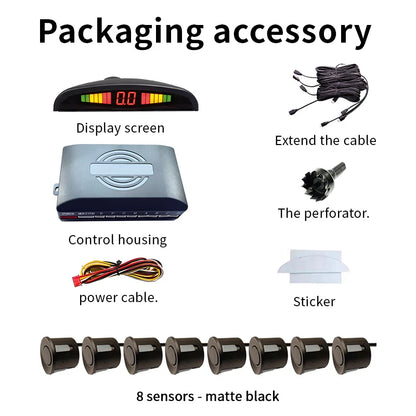 8 Sensors LED Car Parking Sensor 22mm Buzzer Warning With Display Screen Host Control Box For Truck Van RV