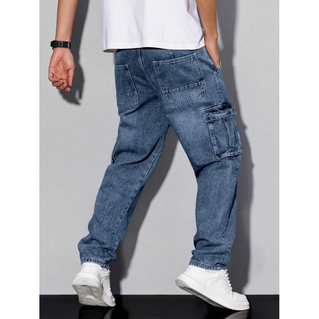 Men's Loose Fit Casual Jeans Workwear Multi-Pocket Straight Leg Pants Versatile Pocket Design for Comfortable Wear
