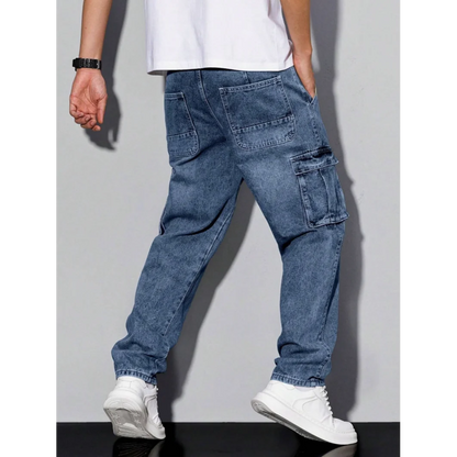 Men's Loose Fit Casual Jeans Workwear Multi-Pocket Straight Leg Pants Versatile Pocket Design for Comfortable Wear
