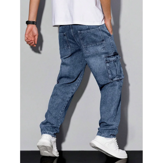 Men's Loose Fit Casual Jeans Workwear Multi-Pocket Straight Leg Pants Versatile Pocket Design for Comfortable Wear