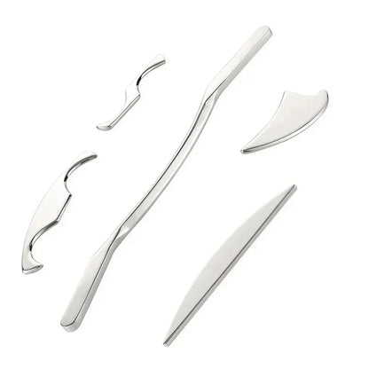 5 in 1 Stainless Gua Sha Muscle Scraper Tools Set Physical Therapy, IASTM Tools,Guasha Tools for Tissue Massage with Storage Bag