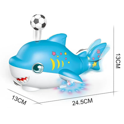 Crawling Shark Toy Light Sound with Universal Wheel Electric Suspended Balloon Blowing Swinging Fish Toys for Baby Toddler Gifts