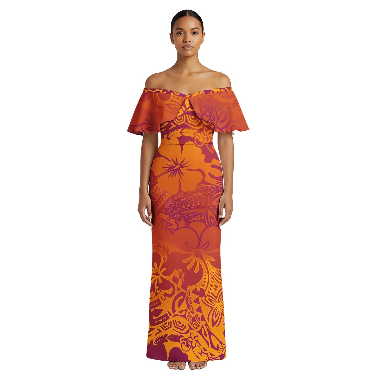 Plumeria Print Custom Logo Clothing Samoan Casual Beach Lady Maxi Skirts Polynesian Plus Size Ladies Wear Women's Aloha Dresses