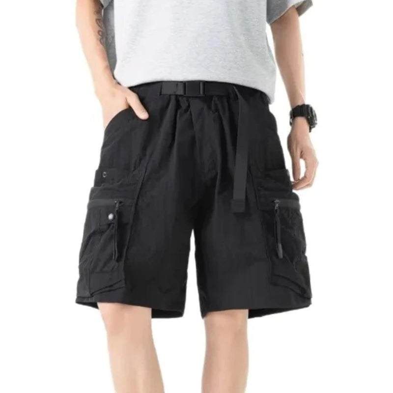 American Oversized Men's Workwear Cargo Shorts Summer Loose Casual Big Zipper Pocket Tactical Shorts Men Retro Five-Point Pants