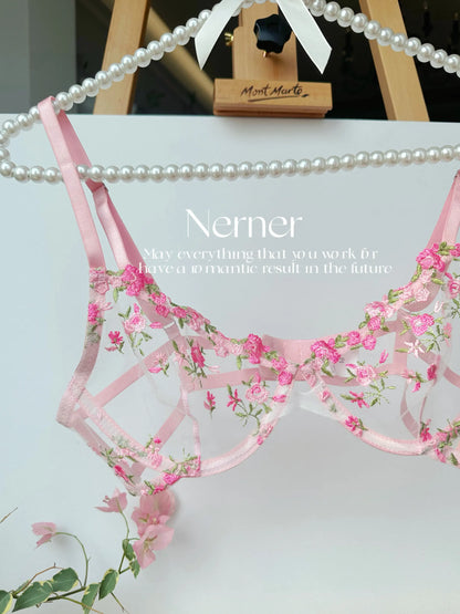 Sexy Floral Embroidery Mesh Bra Set Sweet Sheer Lace Lingerie Soft Comfort Breathable Underwear Suit Party Dating Daily Wear Bra
