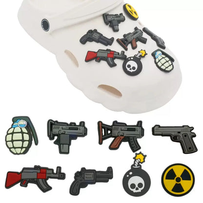 8Pcs Cartoon Weapon Gun Bomb PVC Sandals Shoe Decoration Garden Shoes Button Accessories Shoes Charms For Bracelets DIY Backpack