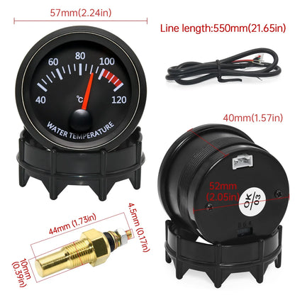 2'' 52mm Racing Car Indicator Water Temp Gauge Oil Temp Meter Voltmeter Oil Press Vacuum Boost Air Fuel Ratio EGT Instrument