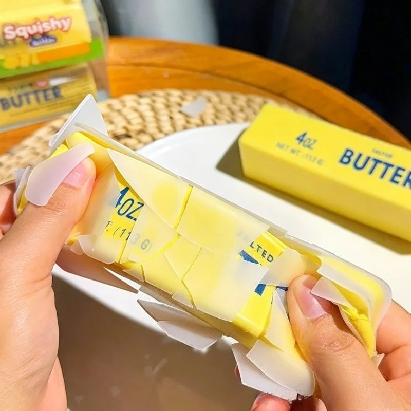 Crunchy Butter Cheese Stick Squishy Fidget Toy Slow Rebound Sound Crispy Butter Bar Toy Finger Squishy Prank Vent Toy for Adult