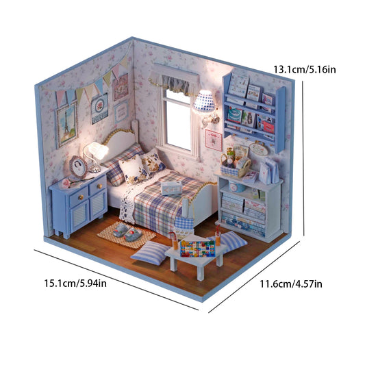 Miniature Bedroom Dollhouse Set 3D Puzzle Model DIY Handmade Toy Set, Room and Bedroom Decoration Girl Birthday Gift
