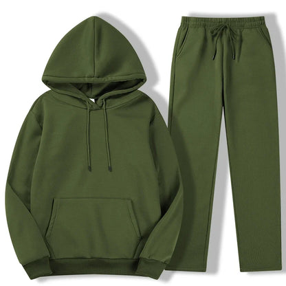 Men's Autumn Winter Solid Color Casual Sports Two - piece Hoodie and Pants Set S - 3XL Tracksuit for Daily Workout Enthusiasts