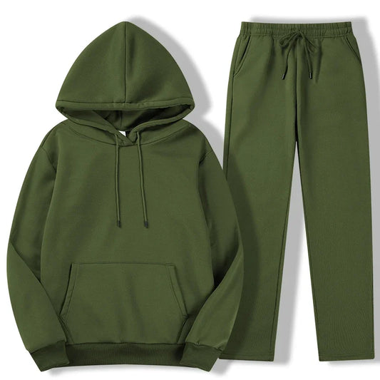 Men's Autumn Winter Solid Color Casual Sports Two - piece Hoodie and Pants Set S - 3XL Tracksuit for Daily Workout Enthusiasts