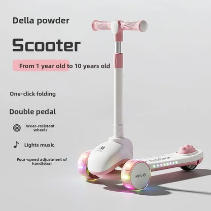3-in-1 Kids Scooter with Seat, Foldable Toddler Kick Scooter for Boys Girls Ages 1-3-6-10, 3-Wheel Light-Up Ride-On Toy with