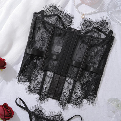 Ellolace Palace Women's Lingerie Sets Willowy Corset Thong 2PC Set Sexy Hot Strapless Lace Fancy Deep V-neck Women Underwear