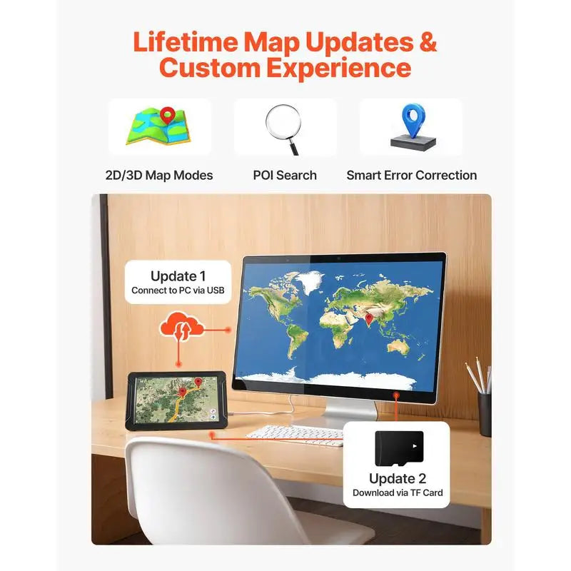 GPS Navigator for Car, 7 inch Touch Screen 16GB GPS Navigation System with Lifetime Map Updates, Voice Turn-by-Turn Guidance, Speed and Red Light Warning, Custom Truck Routing, for Car Truck RV
