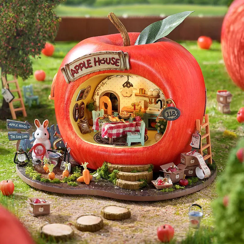 Micro Fruit Apple House Doll Houses Set 3D Puzzle Model DIY Handmade Toys Set Room Bedroom Decoration Girl Birthday Gifts