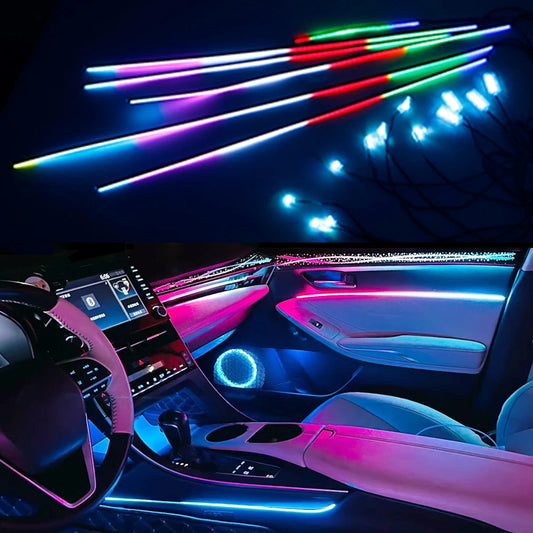 18 in 1 LED Symphony Ambient Lights Car Interior Full Color Streamer RGB 64 Colors Neon Acrylic Strip Decoration Atmosphere Lamp