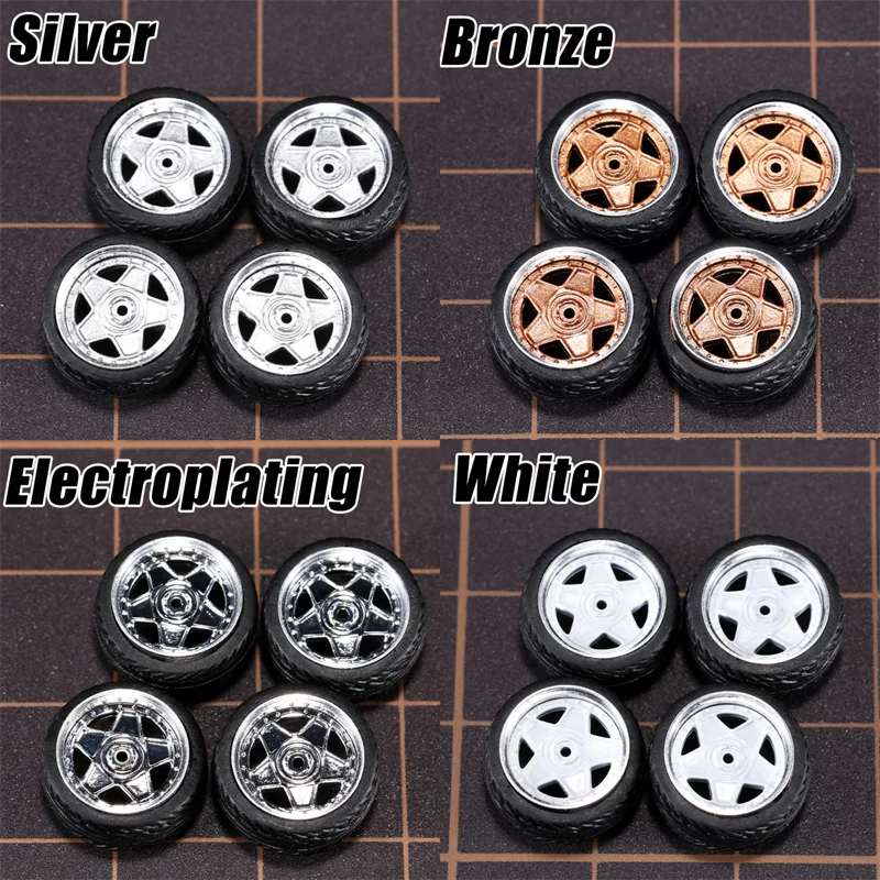1/64 Model Car Wheels 4 Sets-11mm Diameter ABS Rubber Tires with Brake Disc-Upgrade Parts for Tomica Hot Wheels Diecast Vehicles